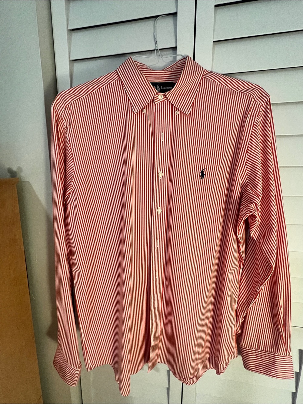 Ralph Lauren Red and White Striped Button-Down Shirt